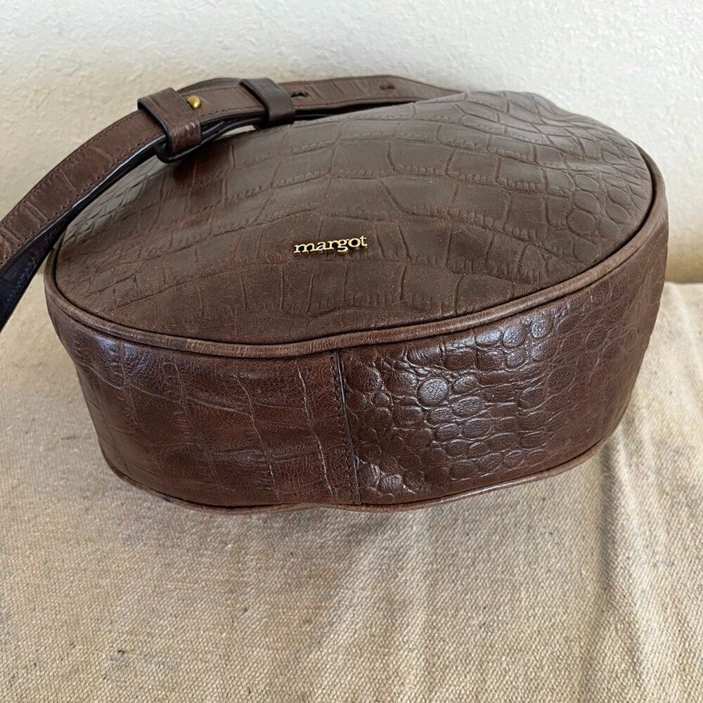Margot Dark Brown Crocodile-Embossed Large Leather Crossbody/Hobo Bag - Picture 5 of 13